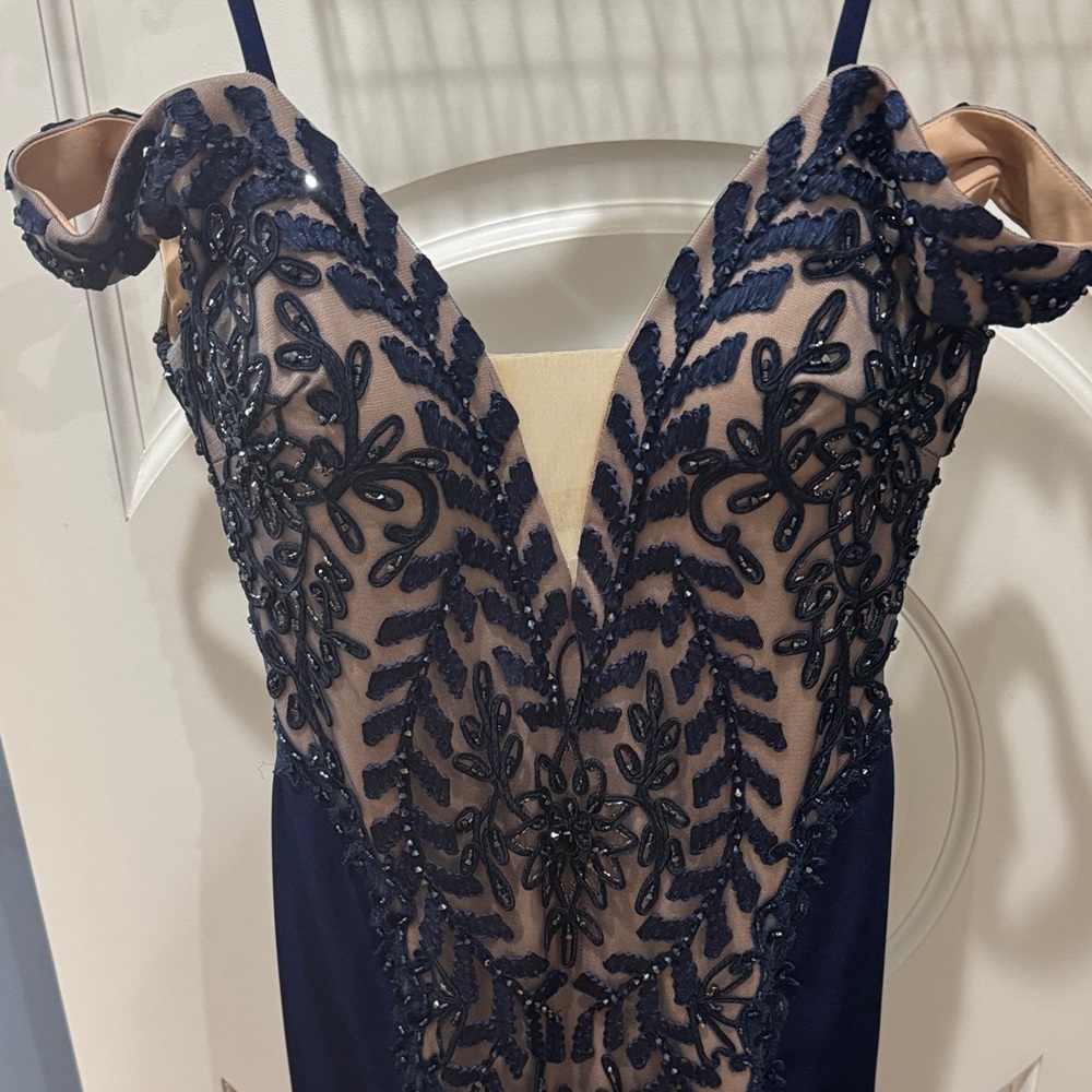 Ellie Wilde Navy and Nude Embroidered Wedding Dress